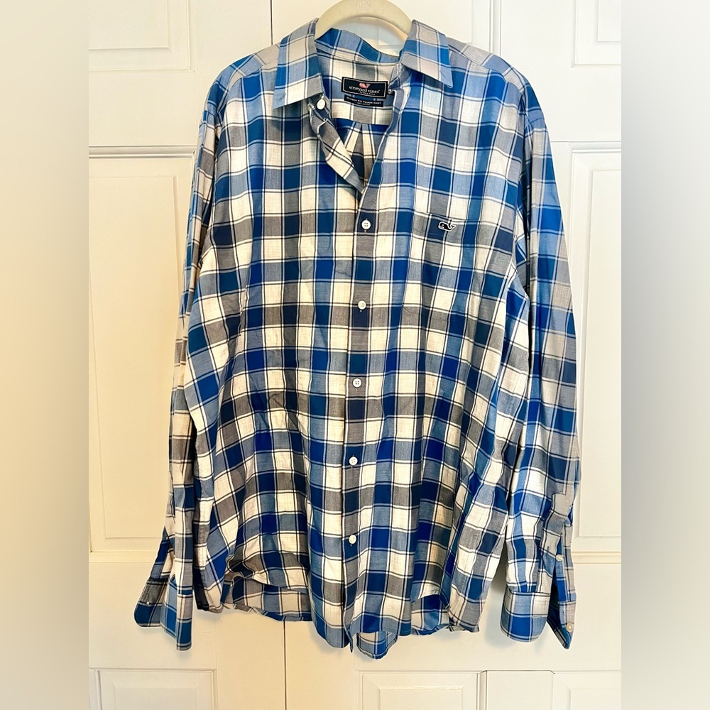 Vineyard Vines Tucker Shirt Classic Fit Men’s Small Blue Plaid 100% Cotton
